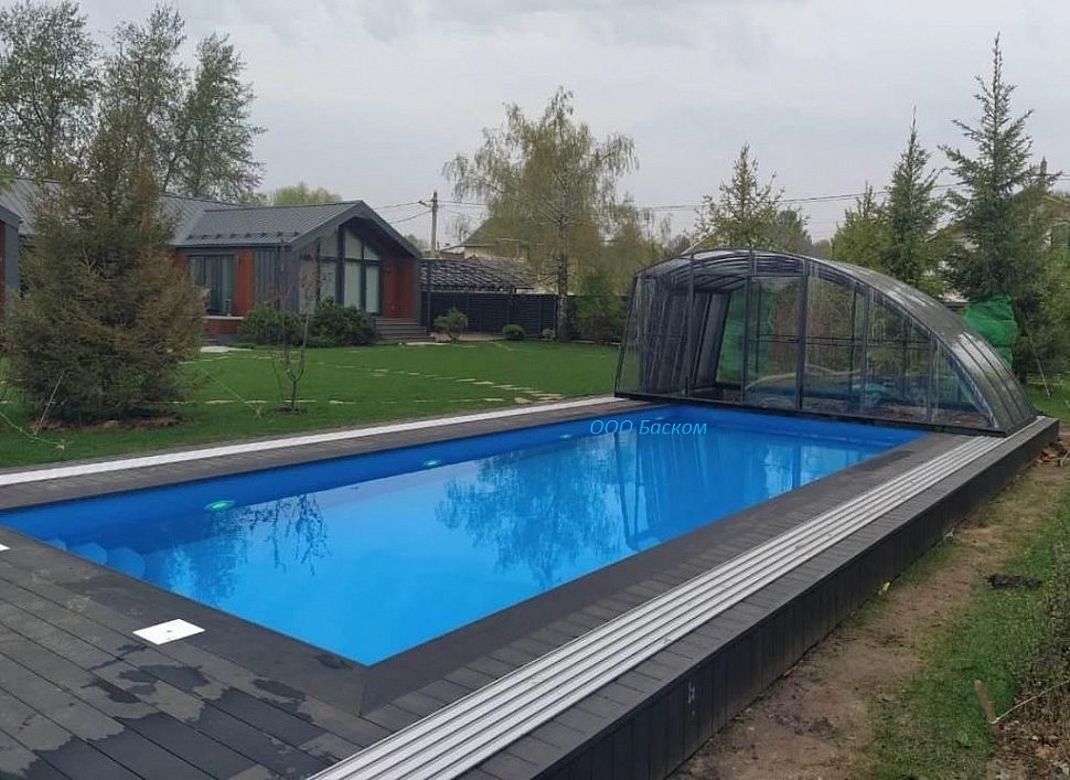 БАССЕЙН ИЗ ПОЛИПРОПИЛЕНА 10Х4м. С ПАВИЛЬОНОМ И С АВТОМАТИЧЕСКИМИ ЖАЛЮЗИ